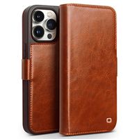 iPhone 15 Pro Max Qialino Classic Wallet Leren Hoesje - Lichtbruin