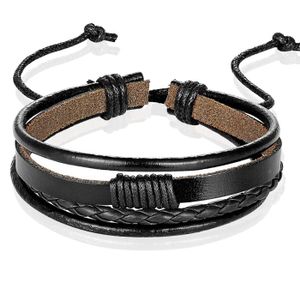 Heren armband Leer Zwart Verstelbaar Touw Multi armband