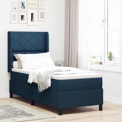 Boxspring bed met matras met hoofdeinde Blauw 90 x 190 cm Stof