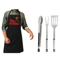 BBQ/barbecue gereedschap set 3-delig RVS met zwart schort The GrillFather