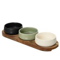 Tapasset Acaciahout + 3 Schaaltjes Zwart/Groen/Wit Tapasset Acaciahout + 3 Schaaltjes Zwart/Groen/Wit