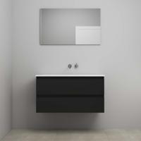 On-Line Badkamermeubelset - 100 cm - Voorgemonteerd - Acryl Wastafel - zonder Kraangat - Spiegel - Mat Zwart