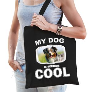 Australische herder honden tasje zwart volwassenen en kinderen - my dog serious is cool kado boodsch