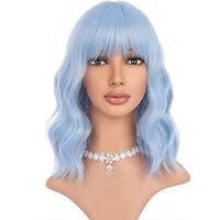 pruik korte bob pruik kort blauw pruiken voor vrouwen krullend golvend pruik met pony hittebestendig synthetisch haar pruiken voor dagelijks gebruik halloween cosplay party pruiken Lightinthebox