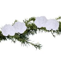 Kerstboomversiering Bloemen - 4x stuks - 9 cm - wit glitter - op clip - ornament