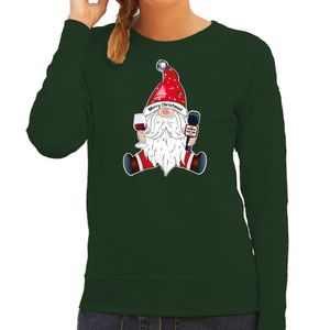 Foute kersttrui/sweater voor dames - karaoke gnoom - groen - kerstkabouter - zingen