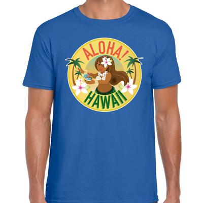 Hawaii feest t-shirt - Aloha - voor heren - blauw - Carnaval party verkleedkleding - Hawaiishirts
