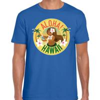 Hawaii feest t-shirt - Aloha - voor heren - blauw - Carnaval party verkleedkleding - Hawaiishirts