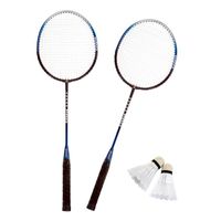 Badminton set zilver/blauw met 2 shuttles en opbergtas - thumbnail