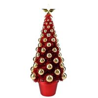 Complete mini kunst kerstboompje/kunstboompje rood/goud met kerstballen 50 cm   - - thumbnail