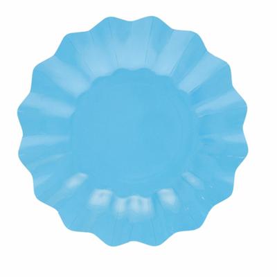 Feestbordjes/gebaksbordjes met schulprand - 8x - turquoise blauw - rond - karton - 21 cm