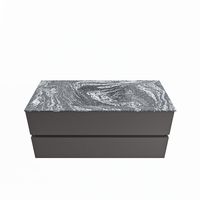 MONDIAZ VICA-DLUX 110cm badmeubel onderkast Dark grey 2 lades. Inbouw wastafel CLOUD midden zonder kraangat, kleur Lava.