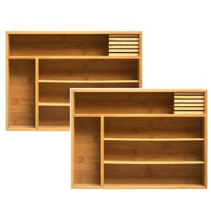 Set van 2x stuks bestekbakken/keuken organizers 5-vaks bamboe hout 38 x 28 cm