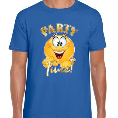 Verkleed T-shirt voor heren - party time emoji - blauw - themafeest