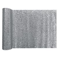 Tafelloper op rol - zilver glitter - 28 x 300 cm - polyester - thumbnail