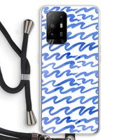 Blauwe golven: Oppo A94 5G Transparant Hoesje met koord