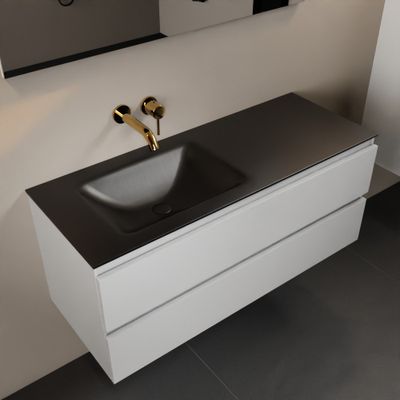 MONDIAZ AIVY 120cm badmeubel Talc, wastafel Urban solid surface links zonder kraangat (AI-351631URBAN-NO - AI-M120TALI)