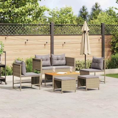 6-delige tuinset met kussens in beige poly rattan