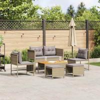 6-delige tuinset met kussens in beige poly rattan
