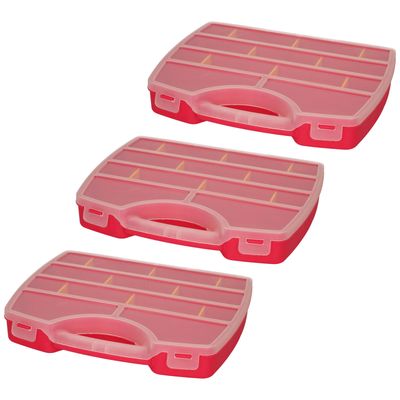 Opbergkoffertje/opbergdoos/sorteerbox - 3x - 13-vaks - kunststof - roze - 25 x 21 x 4 cm