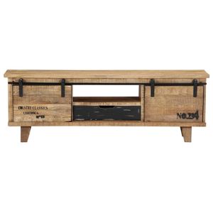 The Living Store Houten TV-kast - Mangohout - 120 x 30 x 40 cm - Met deuren - lade en vak