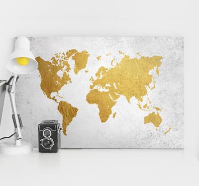 Wereldkaart canvas schilderij goud