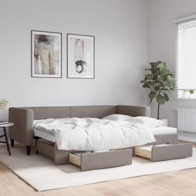 Slaapbank met onderschuifbed en lades 90x200 cm stof taupe