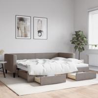 Slaapbank met onderschuifbed en lades 90x200 cm stof taupe