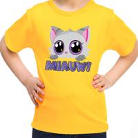 Verkleed T-shirt voor jongens/meisjes - Miauw - geel - carnaval - feestkleding voor kinderen