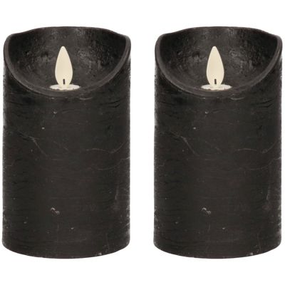 2x Zwarte LED kaarsen / stompkaarsen met bewegende vlam 12,5 cm
