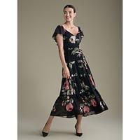 chiffon bruiloftsgast roos bloemen maxi-jurk met v-hals Lightinthebox - thumbnail