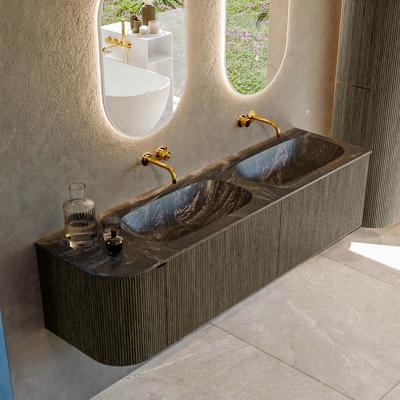 Badmeubel Mondiaz Kurve-Dlux | 165 cm cm | Meubelkleur Shadow | Wastafelkleur Lava | Solid surface | Dubbel / Rechts spoelbak | Zonder kraangat(en)