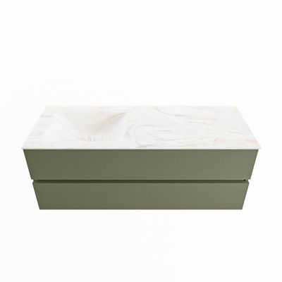 MONDIAZ VICA-DLUX 130cm badmeubel onderkast Army 2 lades. Inbouw wastafel CLOUD links 1 kraangat, kleur Ostra.