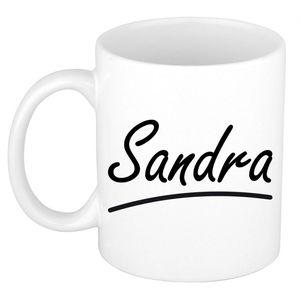 Sandra voornaam kado beker / mok sierlijke letters - gepersonaliseerde mok met naam - Naam mokken