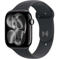 Apple Watch Series 11 GPS - 46 mm - Jet Black aluminium kast - Zwarte sportband - M/L