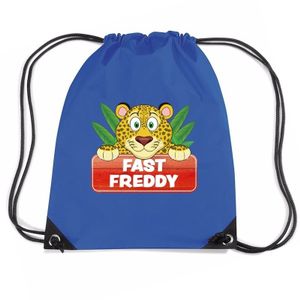 Fast Freddy het jachtluipaard trekkoord rugzak / gymtas blauw voor kinderen