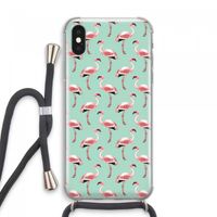 Flamingoprint groen: iPhone XS Max Transparant Hoesje met koord
