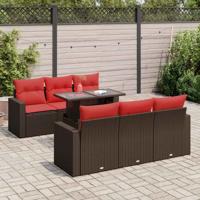 7-delige Loungeset met kussens poly rattan acacia bruin