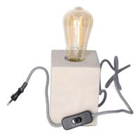 Tafellamp Cement - grijs - hout - strijkijzer snoer - 9.5 x 9.5 x 13 cm- inclusief LED Retro