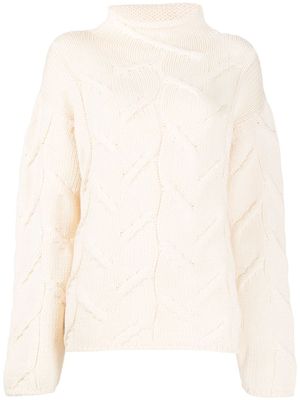 CHANEL Pre-Owned pull en maille torsadée à col montant (1999) - Tons neutres
