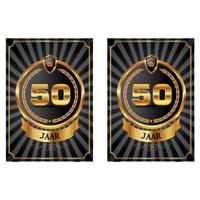 Verjaardag deurposter - 2x - 50 jaar - goud - abraham/sarah - 59 x 42 cm - leeftijd feestartikelen