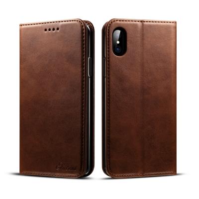 Suteni kalf textuur horizontale Flip lederen case voor iPhone X/XS met houder & kaartsleuven & portemonnee (koffie)