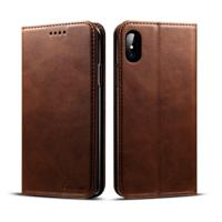 Suteni kalf textuur horizontale Flip lederen case voor iPhone X/XS met houder & kaartsleuven & portemonnee (koffie)