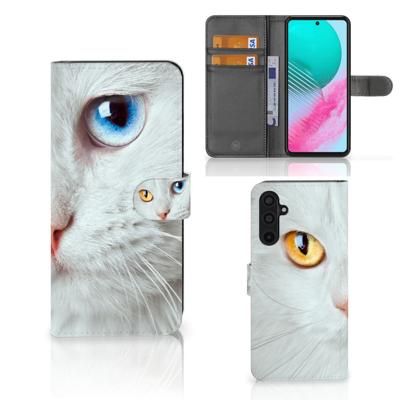 Samsung Galaxy M54 | Telefoonhoesje | Met pasjeshouder | Witte Kat