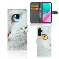 Samsung Galaxy M54 | Telefoonhoesje | Met pasjeshouder | Witte Kat