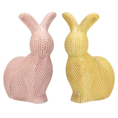 Decoratie paashaas / konijn - 2x stuks - roze en geel - dolomiet - 14 cm - paasdecoratie Decoratie paashaas / konijn - 2x stuks - roze en geel - dolomiet - 14 cm - paasdecoratie