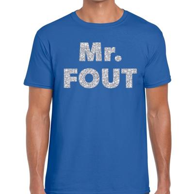 Mr. Fout - zilveren glitter tekst - t-shirt - blauw - heren - carnaval - verkleedkleding