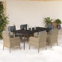 7-delige Tuinset met kussens poly rattan beige