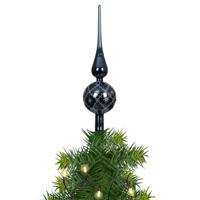 Decoris kerstboom piek - gedecoreerd - donkerblauw - glans - glas - H31 cm - kerstboompiek - thumbnail