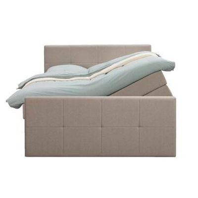 Boxspring met opbergruimte en voetbord Liv geblokt - beige - 140x200cm - Leen Bakker